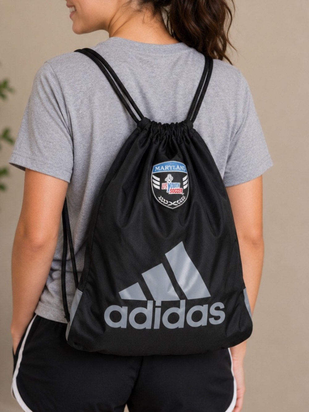 Adidas Maryland US Youth Soccer Drawstring Backpack – Black Athletic Bag